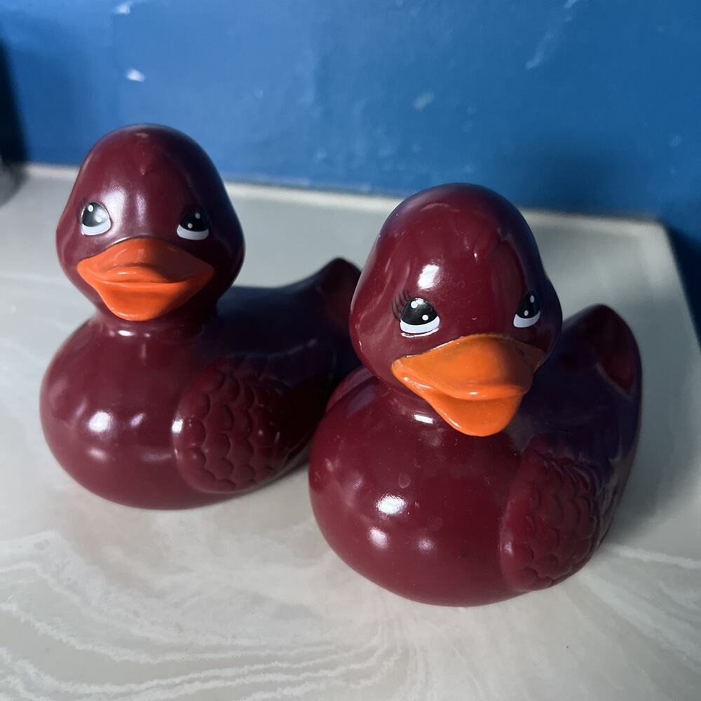 Vintage Bath & Body Works 5” Rubber Duck Ducky Maroon Red Shiny Retired Lg 2pc